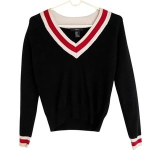 Forever21 Women’s Navy Knitted Cropped Striped VNeck Collegiate Sweater [US S]